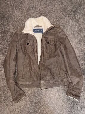 Eddie Bauer Jacket with Cream Sherpa Lining and Blue Denim Label